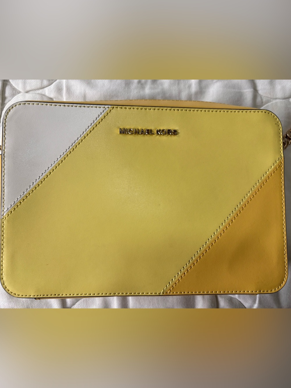 Michael Kors Yellow & White Colorblock Leather Crossbody